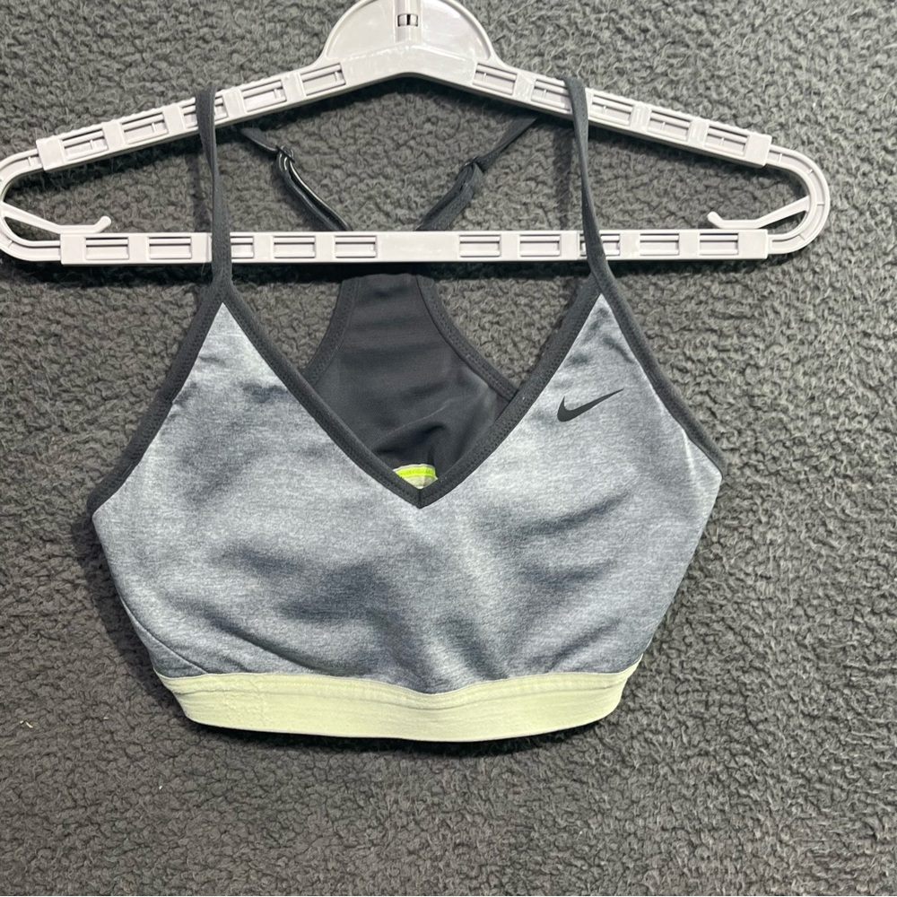 Nike‎ Women's Gray and Black Sports Bra with Light Green Band Size M